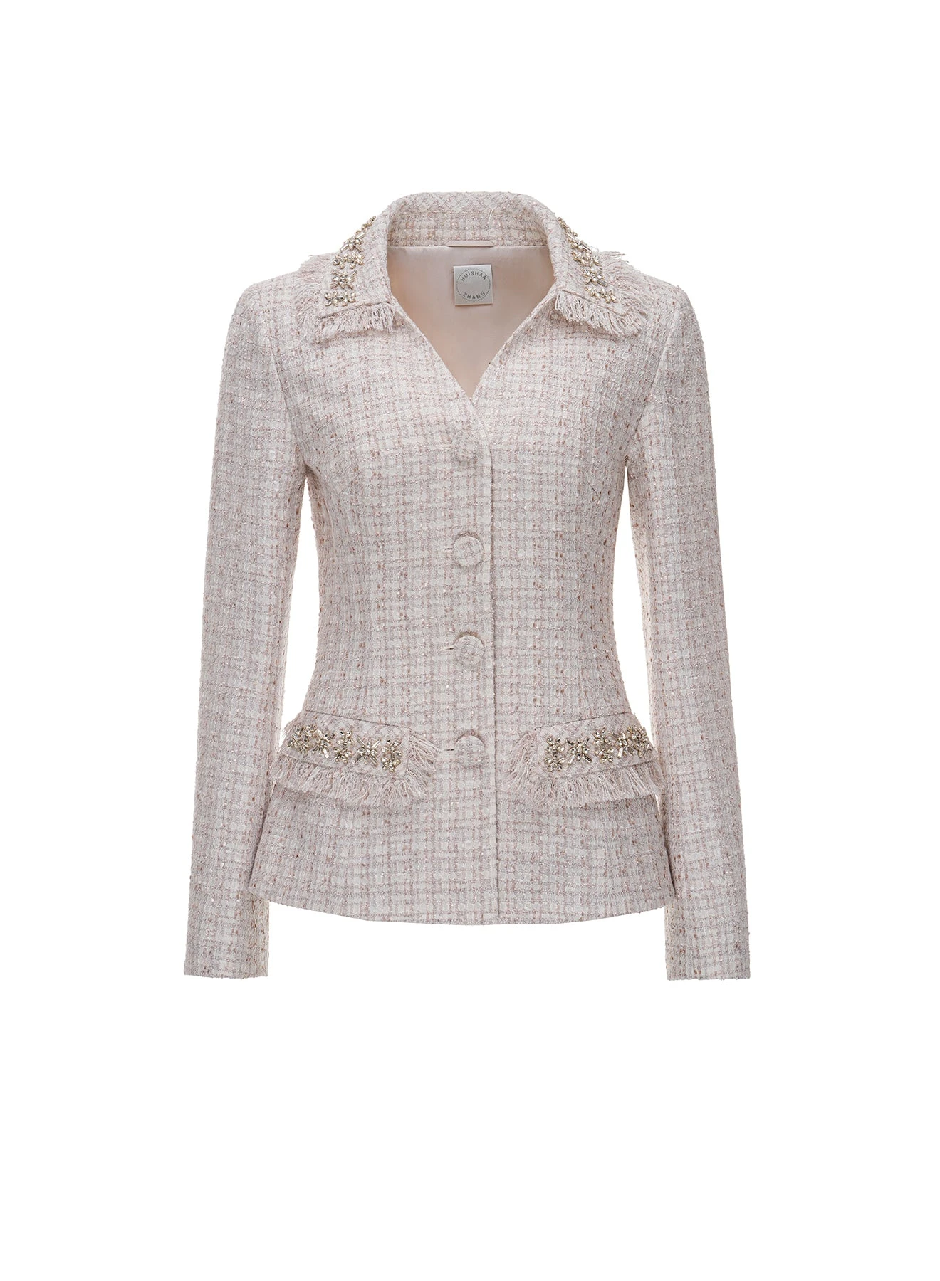 Bridget Jacket in Off White Embroidered Tweed