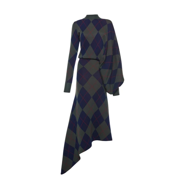 Argyle Knitted Dress Navy Green
