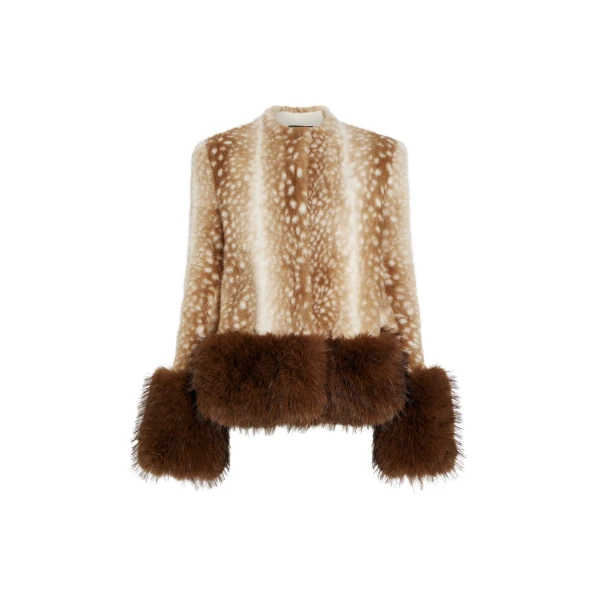 Faux Fur Cropped Jacket Beige Brown