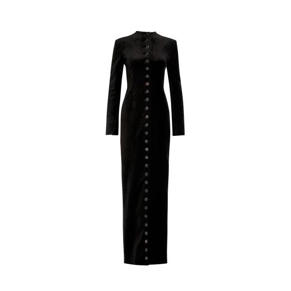 Fitted Maxi Dress With Front And Back Closure Black