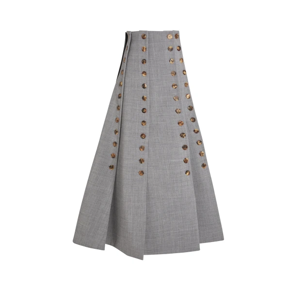 Multi Panel Skirt With Buttons Mid Grey