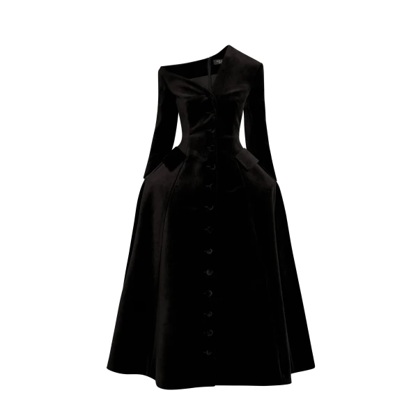 Off Shoulder Basque Dress Black