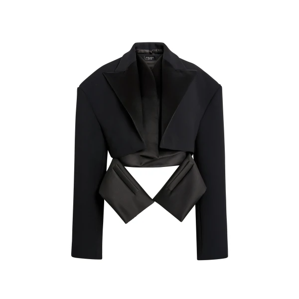 Oversized Cropped Tuxedo Jacket With Vest Insert Black
