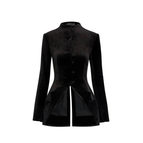 Round Neck Jacket With Collar At Hem Black