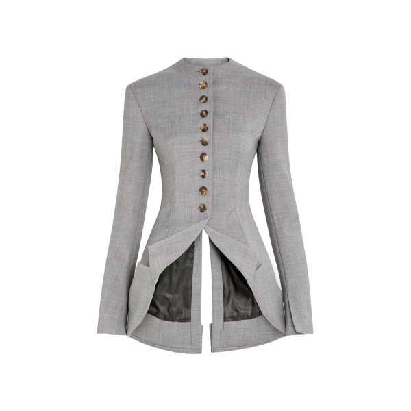 Round Neck Jacket With Collar At Hem Mid Grey