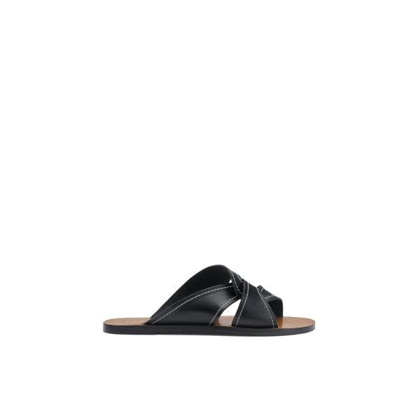 ATP Atelier Allai in Black Contrast Stitch Flat Sandals