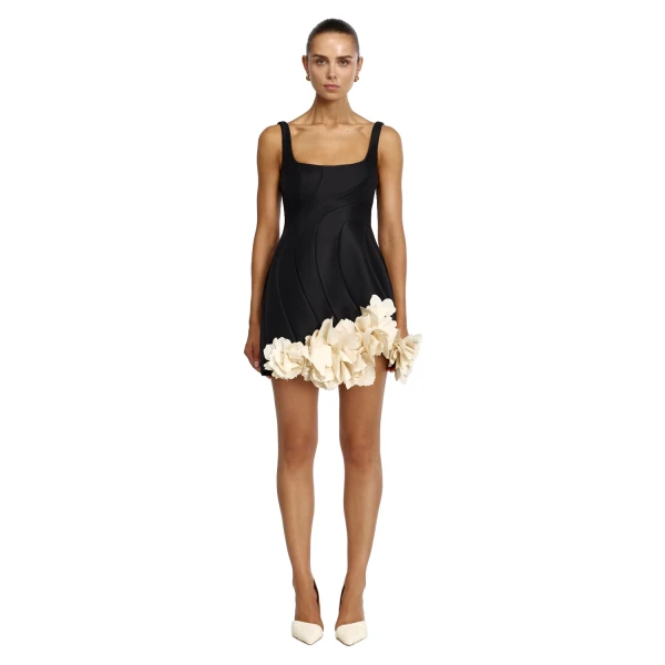 Acler Winchester Mini Dress in Black & Buttercream