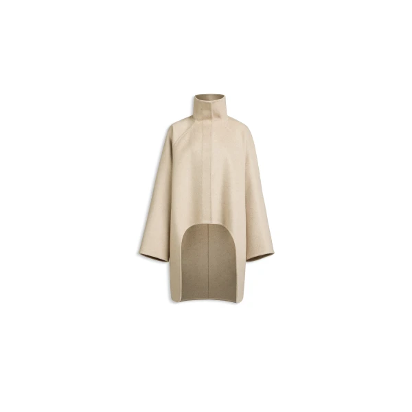 Asymmetric Double Face Cashmere Coat in Beige