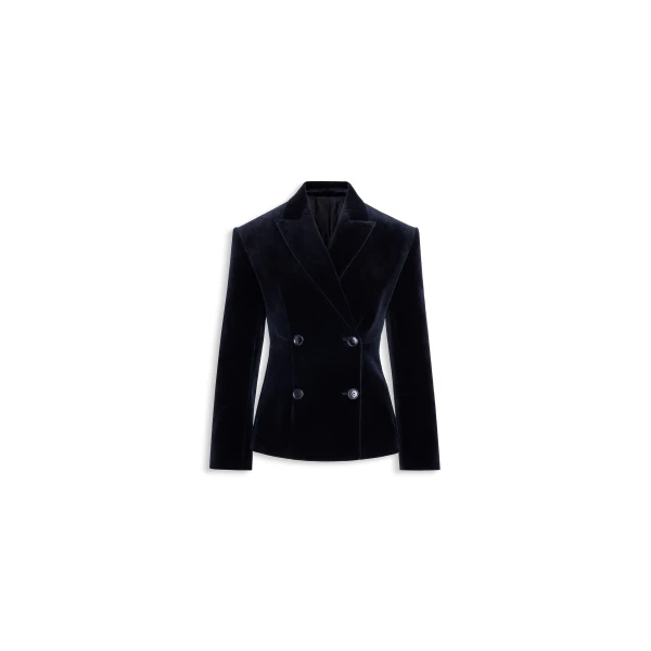 Cotton Velvet Double-Breasted Jacket in Black