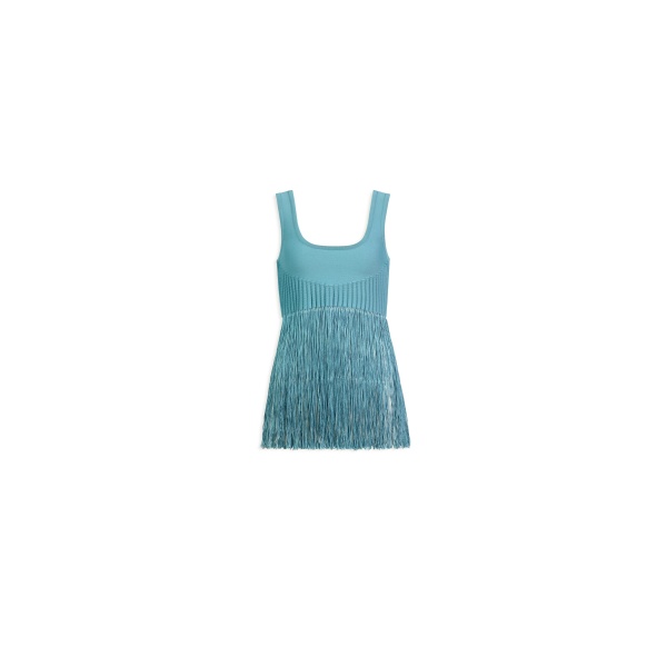 Alaia fringed knit top in blue grey