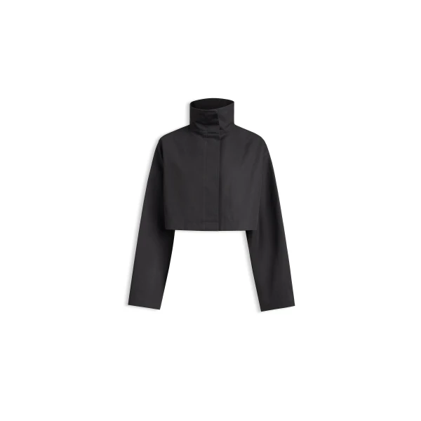 Silk Cotton Cropped Jacket in Black
