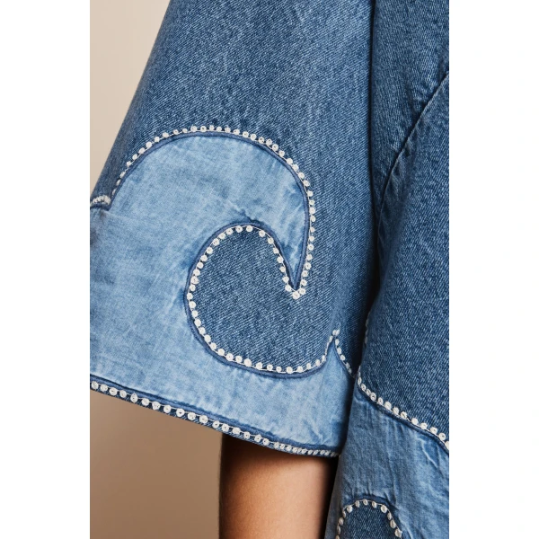 Alemais Jesse Denim Applique Mini Dress, view 5