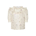 Alessandra Rich Floral-Print Silk Taffeta Blouse in White and Multi