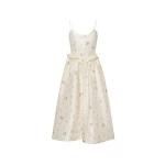 Alessandra Rich Floral-Print Silk Taffeta Midi Dress in White and Multi