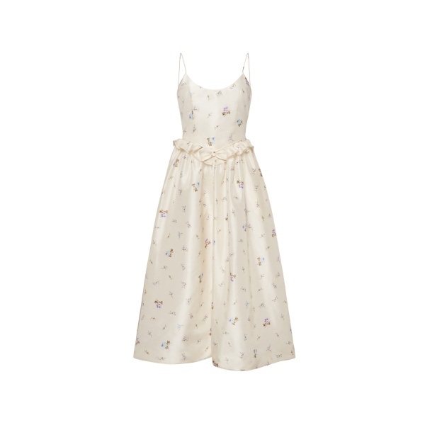 Alessandra Rich Floral-Print Silk Taffeta Midi Dress in White and Multi