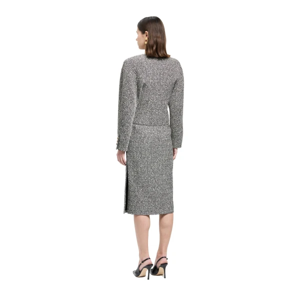 Alessandra Rich Melange Sequin Tweed Jacket in Black and White Melange, view 4