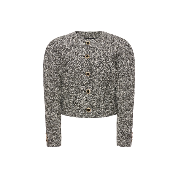 Alessandra Rich Melange Sequin Tweed Jacket in Black and White Melange