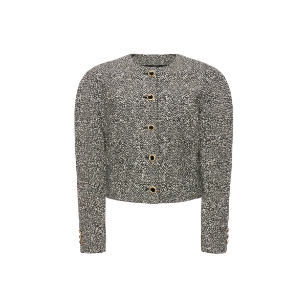 Alessandra Rich Melange Sequin Tweed Jacket in Black and White Melange