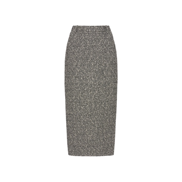 Alessandra Rich Melange Sequin Tweed Midi Skirt in Black and White Melange