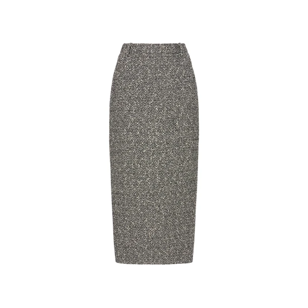 Melange Sequin Tweed Midi Skirt in Black and White Melange