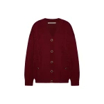 Alessandra Rich Merino Wool Lace-Knit Cardigan in Bordeaux