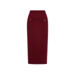 Alessandra Rich Merino Wool Lace-Knit Midi Skirt in Bordeaux