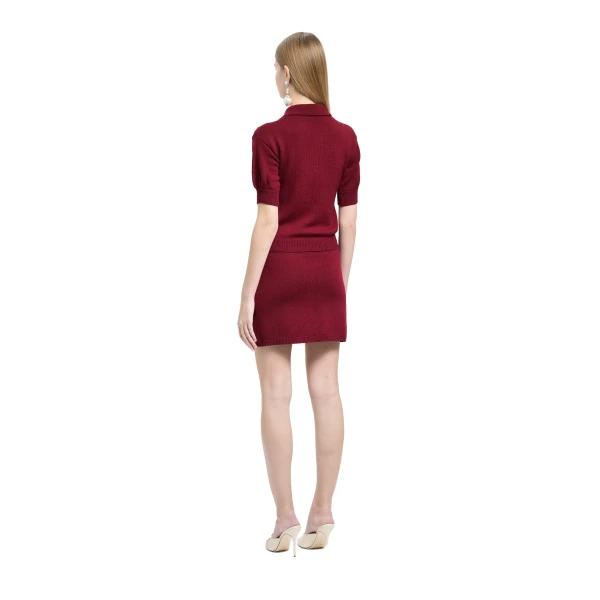 Alessandra Rich Merino Wool Lace-Knit Mini Skirt in Bordeaux, view 4