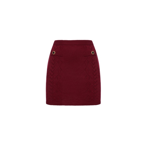 Alessandra Rich Merino Wool Lace-Knit Mini Skirt in Bordeaux