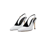 Alessandra Rich Pointed-Toe Leather Slingback Pumps 105 in White