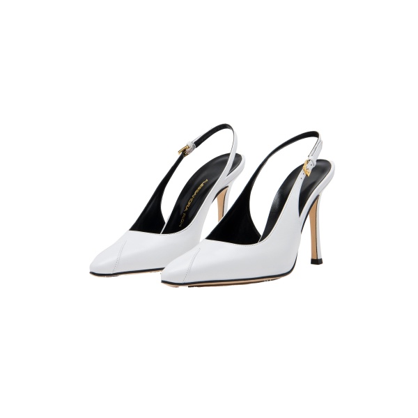 Alessandra Rich Pointed-Toe Leather Slingback Pumps 105 in White