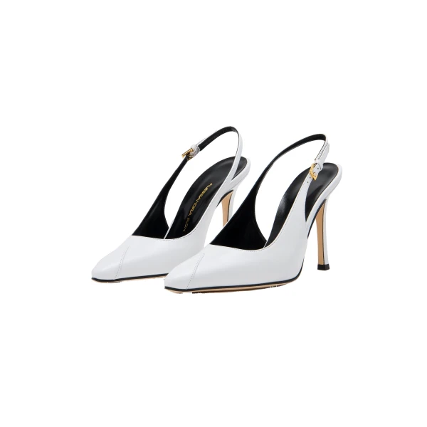 Pointed-Toe Leather Slingback Pumps 105 in White