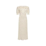 Alessandra Rich Polka-Dot Silk Dress with Double Collar in Cream and Bordeaux