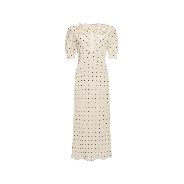 Alessandra Rich Polka-Dot Silk Dress with Double Collar in Cream and Bordeaux
