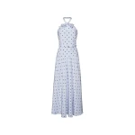 Alessandra Rich Polka-Dot Silk Halterneck Midi Dress in Light Blue and Blue