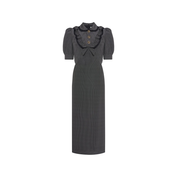 Alessandra Rich Polka-Dot Silk Midi Dress in Black and White