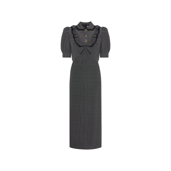 Polka-Dot Silk Midi Dress in Black and White