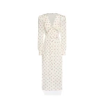 Alessandra Rich Polka-Dot Silk Midi Dress with V-Neckline in Cream and Bordeaux