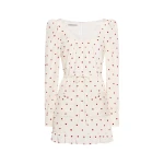Alessandra Rich Polka-Dot Silk Mini Dress with Scooped Neckline in Cream and Bordeaux