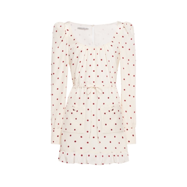 Alessandra Rich Polka-Dot Silk Mini Dress with Scooped Neckline in Cream and Bordeaux