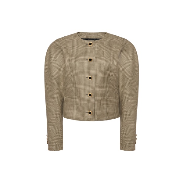 Alessandra Rich Prince of Wales Wool Jacket in Green and Beige