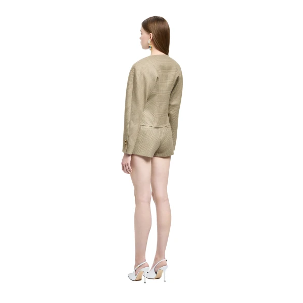 Alessandra Rich Prince of Wales Wool Shorts in Green and Beige, view 4