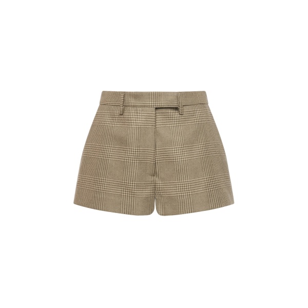 Alessandra Rich Prince of Wales Wool Shorts in Green and Beige