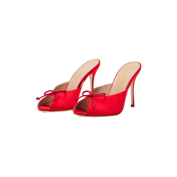 Satin Bow Mules 105 in Red