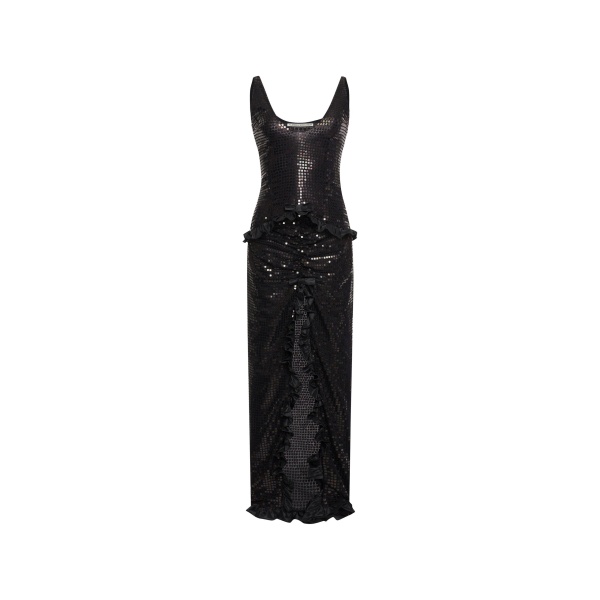 Alessandra Rich Sequin-Embroidered Silk Evening Dress in Black