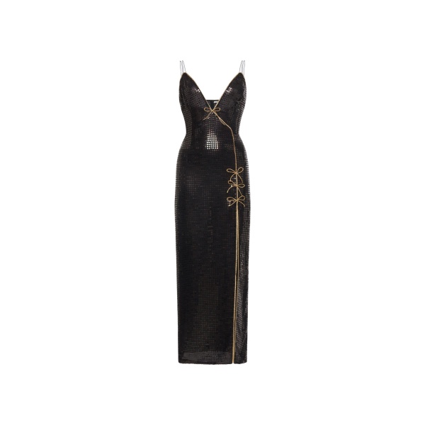 Alessandra Rich Sequin-Embroidered Silk Slip Dress in Black