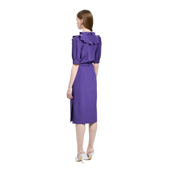 Alessandra Rich Silk Blouse with Ruffles in Purple, view 4