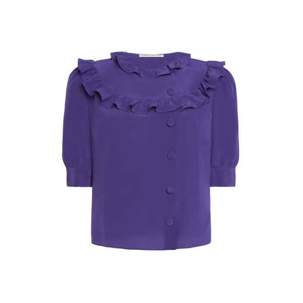 Alessandra Rich Silk Blouse with Ruffles in Purple