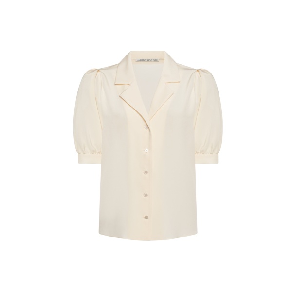 Alessandra Rich Silk Short Sleeve Blouse in Cream