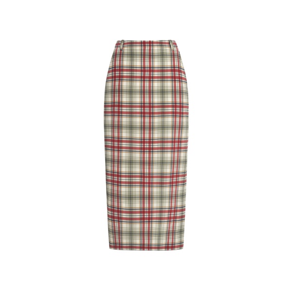 Alessandra Rich Tartan-Print Silk Midi Skirt in Red and Green