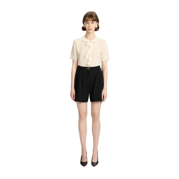Alessandra Rich Wool Crêpe Bermuda Shorts in Black, view 2